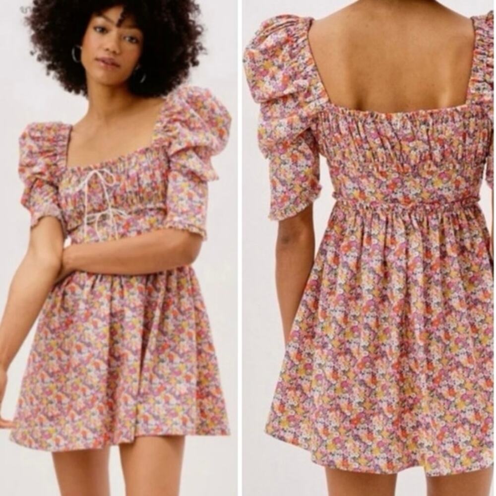 For Love And Lemons Floral Mini Dress - Pink and Yellow